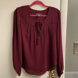 Burgundy tassel tie blouse
